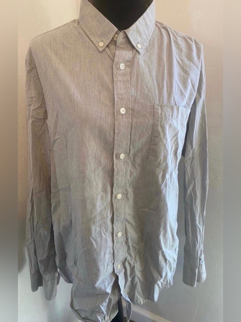 Men's Long Sleeve Button-Down Casual Shirt in Light Gray (Size L)